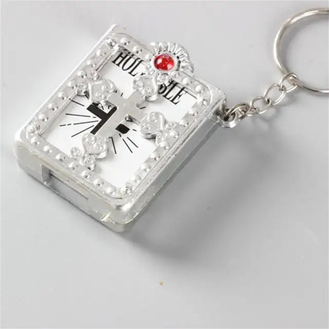 Mini Holy Bible Keychain Book Pendant keychain Pioneer Kitty Market Silver Red  