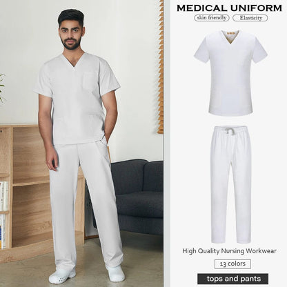 Men's Solid Color Medical Scrub Uniform Set  Pioneer Kitty Market S White 