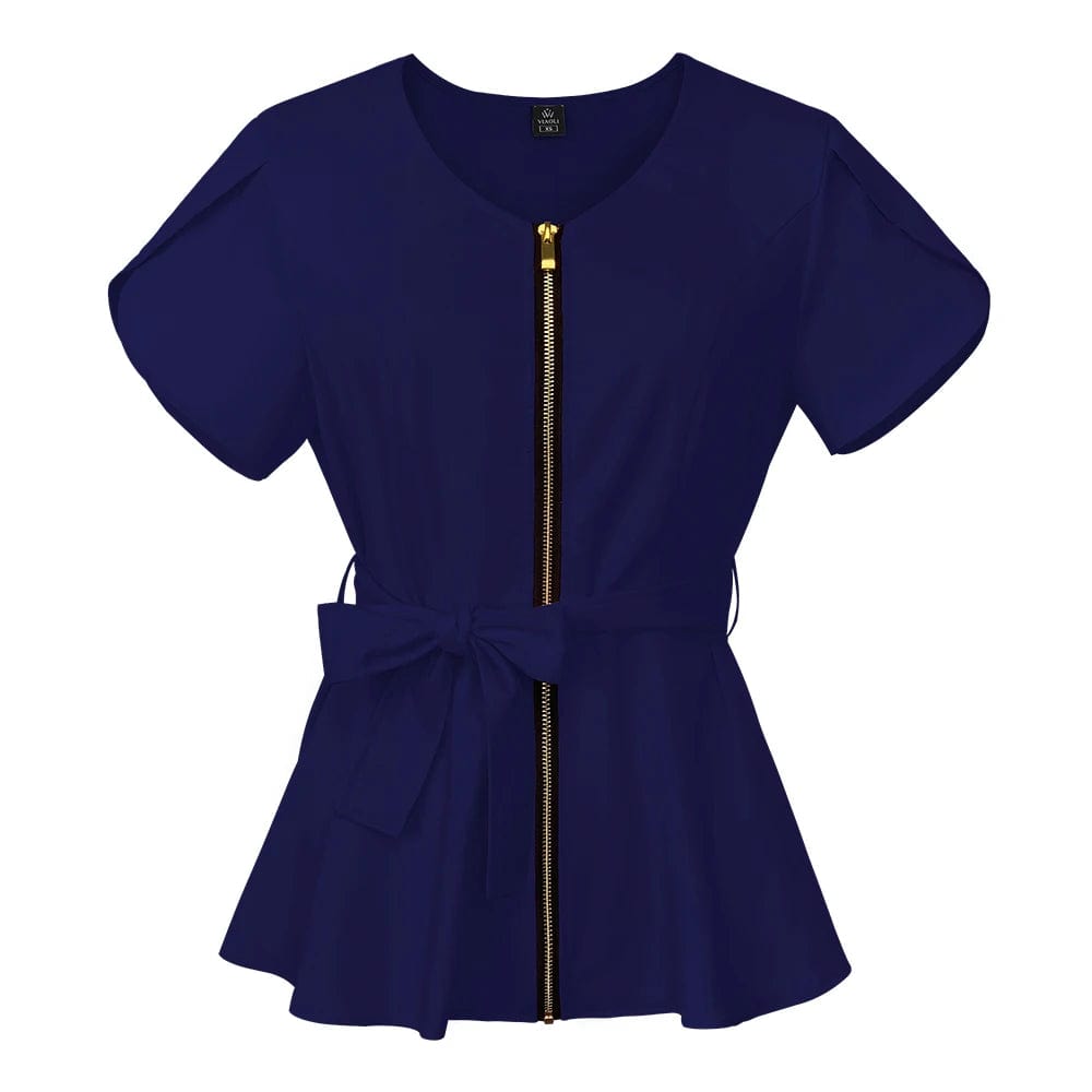 Korean Style Women Workwear Medical Uniform Scrub Tops  Pioneer Kitty Market S Navy Blue 