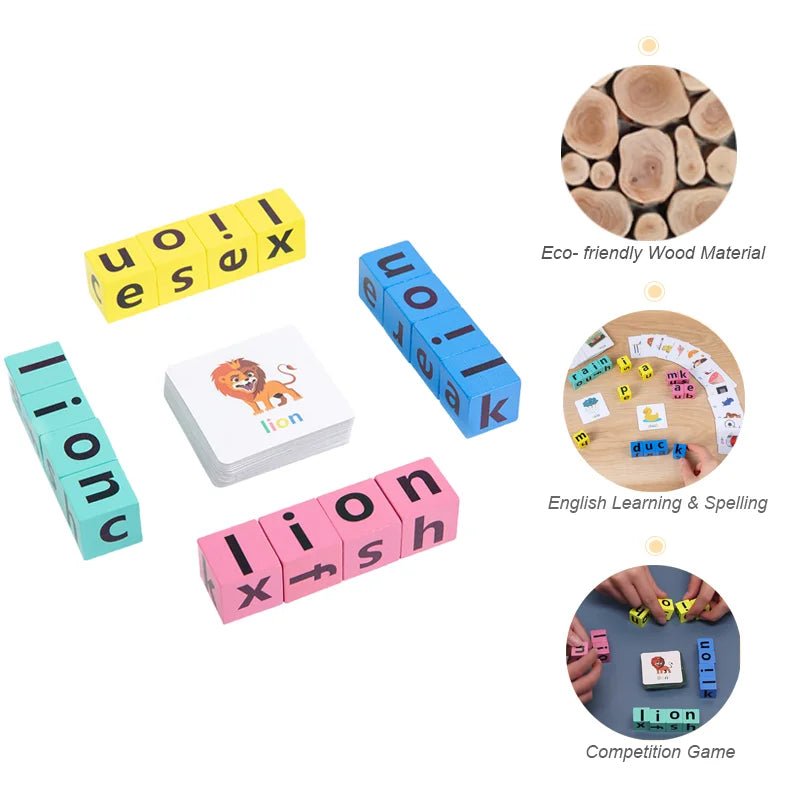 Montessori Learning Education Toy's Letter Spelling Block Flash Cards Game for Kids  Pioneer Kitty Market   