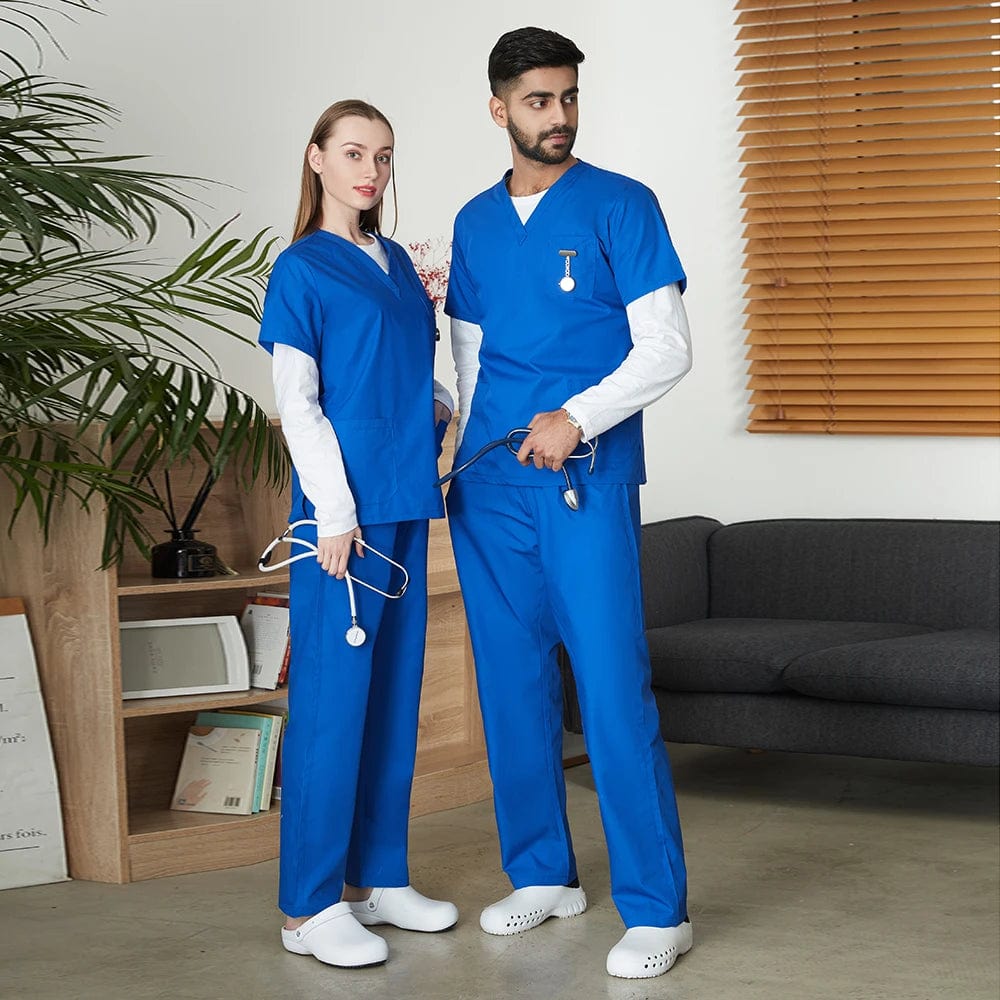 Men's Solid Color Medical Scrub Uniform Set