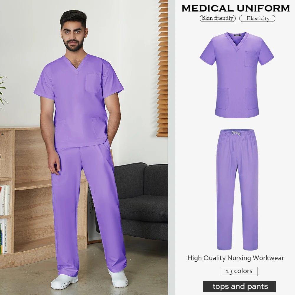 Men's Solid Color Medical Scrub Uniform Set  Pioneer Kitty Market S Purple 
