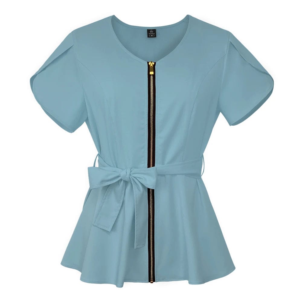 Korean Style Women Workwear Medical Uniform Scrub Tops  Pioneer Kitty Market S Light Blue 
