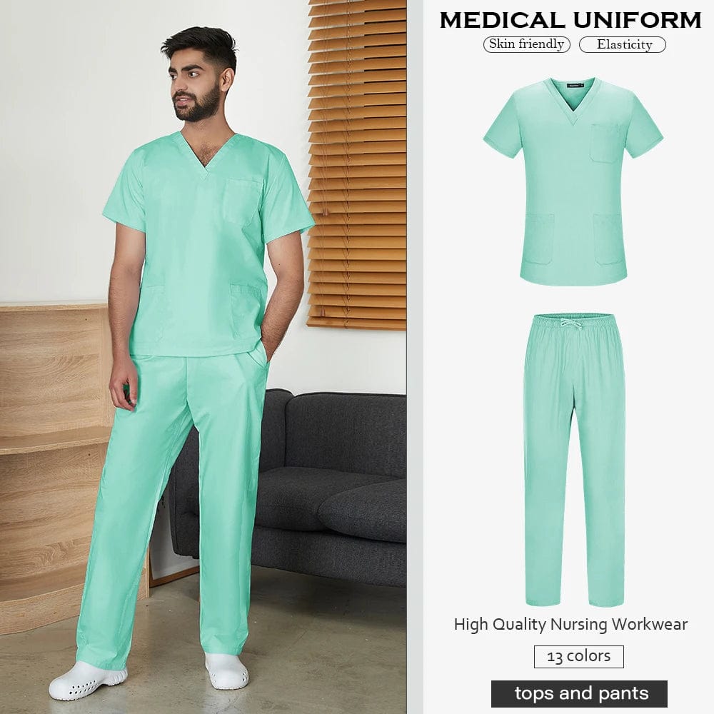 Men's Solid Color Medical Scrub Uniform Set  Pioneer Kitty Market S Fruit Green 