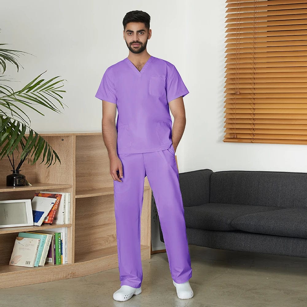 Men's Solid Color Medical Scrub Uniform Set