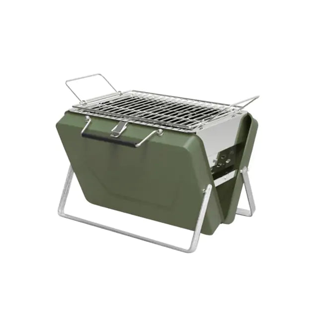 Portable Camping BBQ Folding Cooking Charcoal Coal Stainless Steel Grill BBQ Pioneer Kitty Market Dark Green  