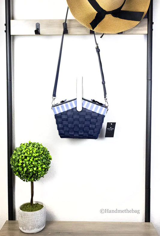 Kate Spade Flutter Fly Navy Blue Leather Picnic Basket Crossbody picnic basket Pioneer Kitty Market   