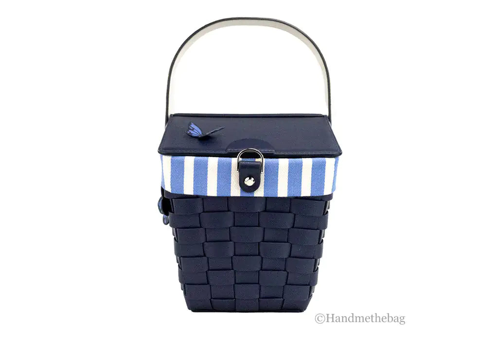 Kate Spade Flutter Fly Navy Blue Leather Picnic Basket Crossbody picnic basket Pioneer Kitty Market   