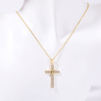 Christian Stainless Steel Inlaid Zircon Cross Necklace Jewelry Pioneer Kitty Market Style C  