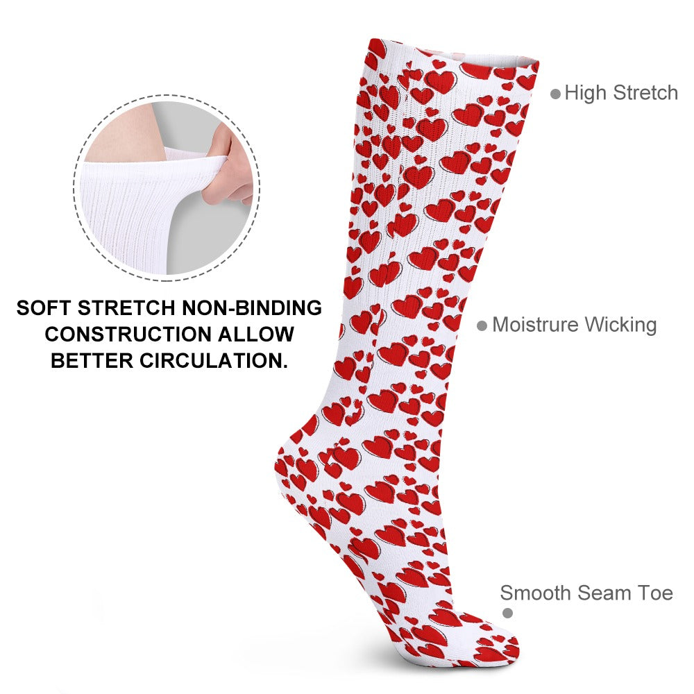 Dancing Hearts Breathable Stocking Socks (Pack of 5) Socks Pioneer Kitty Market ONE SIZE White 