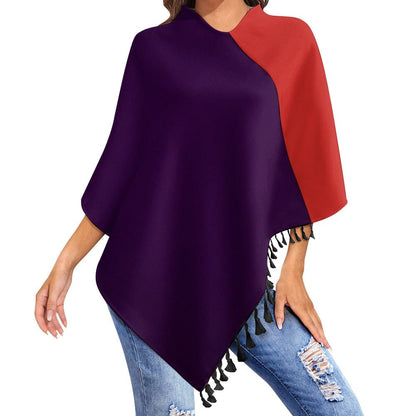 Red and Purple Knitted Cape with Fringed Edge  Pioneer Kitty Market   