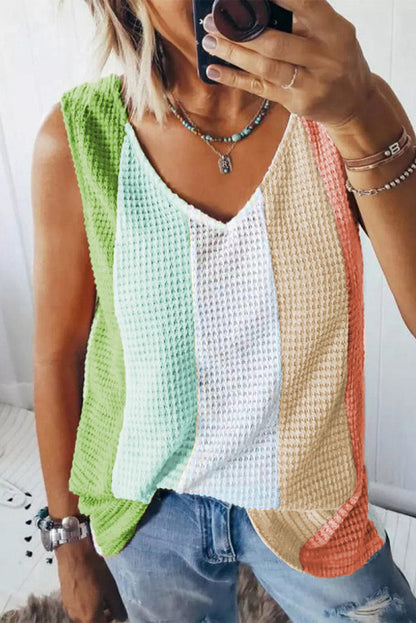 Women's Color Block V-Neck Tank Top Shirts & Tops Pioneer Kitty Market Pastel Rainbow S 