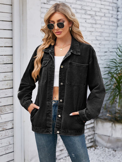 Pocketed Button-Up Detachable Hooded Denim Jacket Jackets Pioneer Kitty Market   