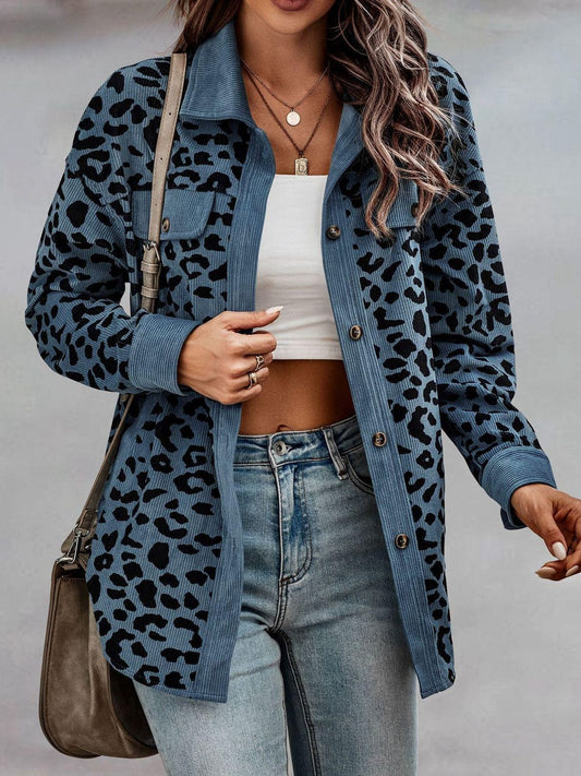 Lady's Leopard Print Buttoned Jacket Jackets Pioneer Kitty Market Dark Blue S 