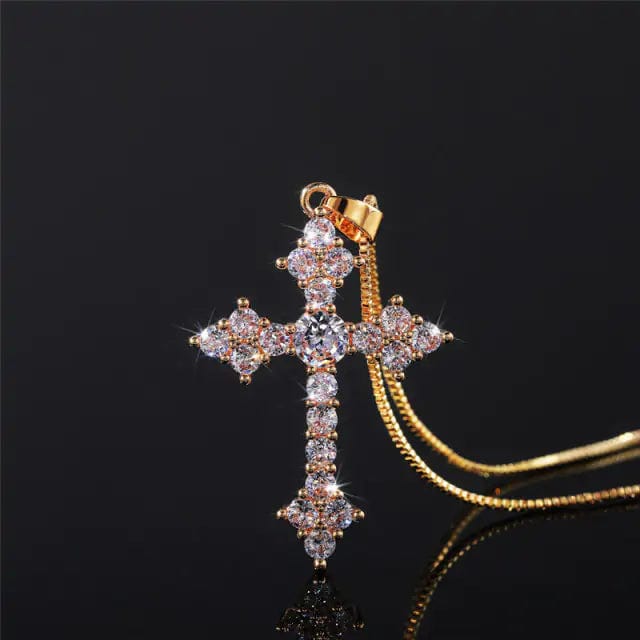 Brass and Zirconia Christian Cross Necklace for Women  Pioneer Kitty Market Silver Cross  
