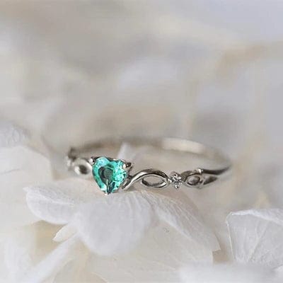 Women's Huitan Simple Heart Ring Jewelry Pioneer Kitty Market Silver Green 5 