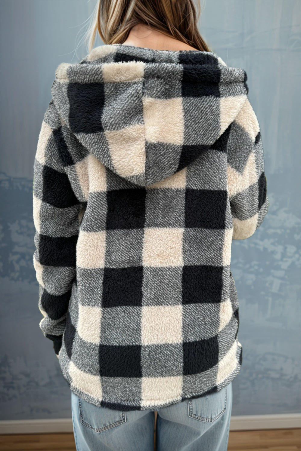 Women's Checker Plaid Long Sleeve Sweater Jacket Jackets Trendsi