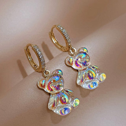 Korean Inspired Acrylic Gummy Teddy Bear Dangle Earrings Jewelry Pioneer Kitty Market Rainbow  