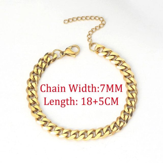 Keep It Simple Men's Cuban Chain Link Bracelet Jewelry Pioneer Kitty Market Gold Color 7MM  