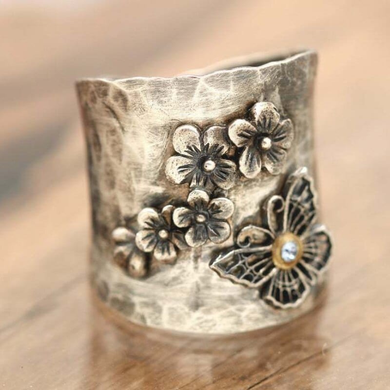 Women's Vintage Style Brass Butterfly Diamond Ring Jewelry Pioneer Kitty Market 9  