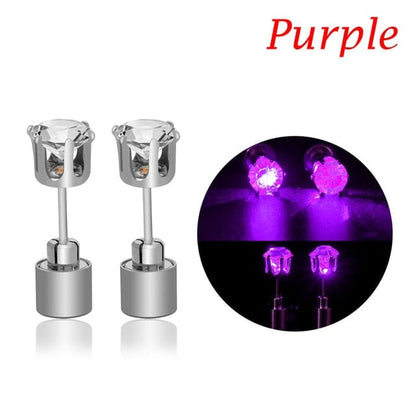 Light Me Up Women's LED Glowing Crystal Earrings Jewelry Pioneer Kitty Market Purple 1 Pair 