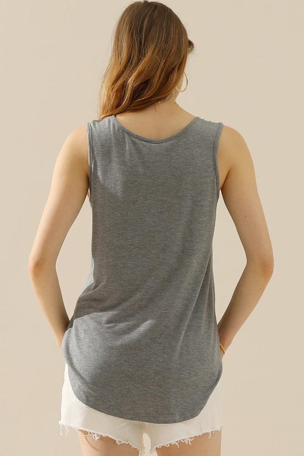 Women's Full Size V-Neck Curved Hem Tank  Pioneer Kitty Market   