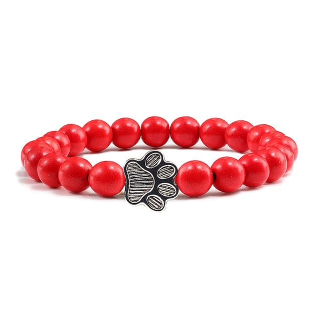 Unisex Stone Paw Print Charm Bracelet  Pioneer Kitty Market red beads  