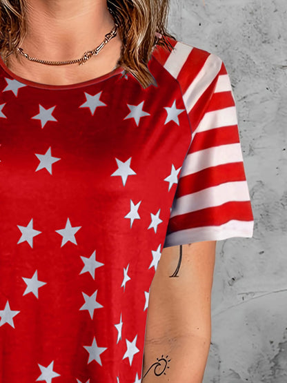 Women's Stars and Stripes Round Neck Short-Sleeved T-Shirt Shirts & Tops Pioneer Kitty Market   