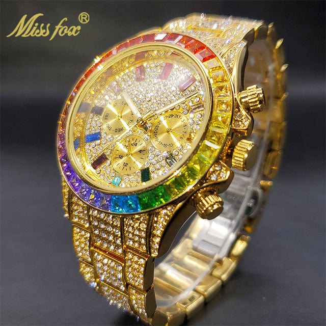 Men's Luxury Gold or Silver Waterproof Stainless Steel Watch Watches  Pioneer Kitty Market V298R-Rainbow Gold  