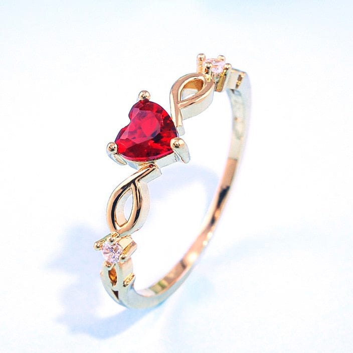 Women's Huitan Simple Heart Ring Jewelry Pioneer Kitty Market Gold Red 5 
