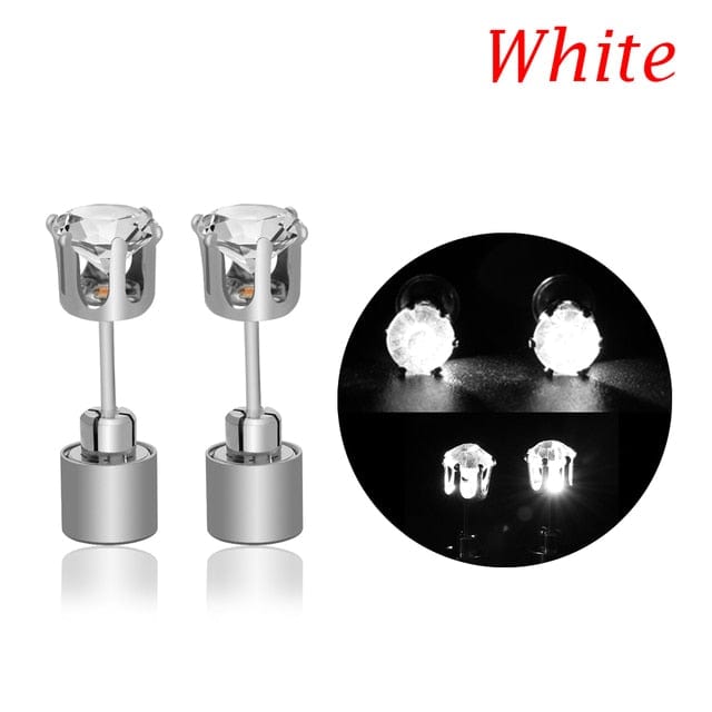 Light Me Up Women's LED Glowing Crystal Earrings Jewelry Pioneer Kitty Market White 1 Pair 