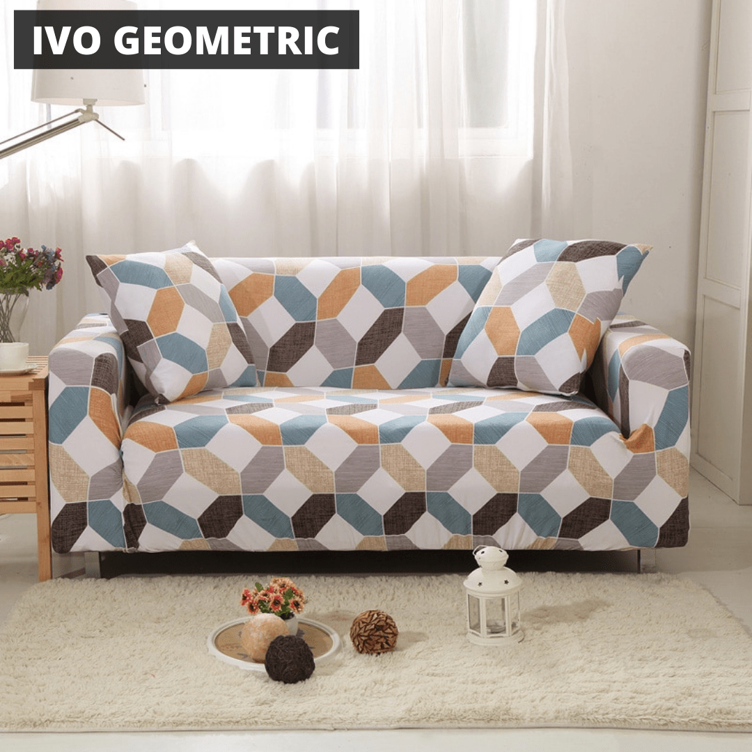 Printworks Stretch Sofa Cover Home Decor Pioneer Kitty Market Ivo Geometric 4-Seater: 235-300cm 