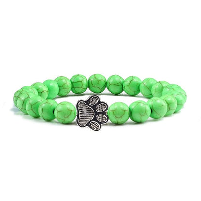 Unisex Stone Paw Print Charm Bracelet  Pioneer Kitty Market green beads  
