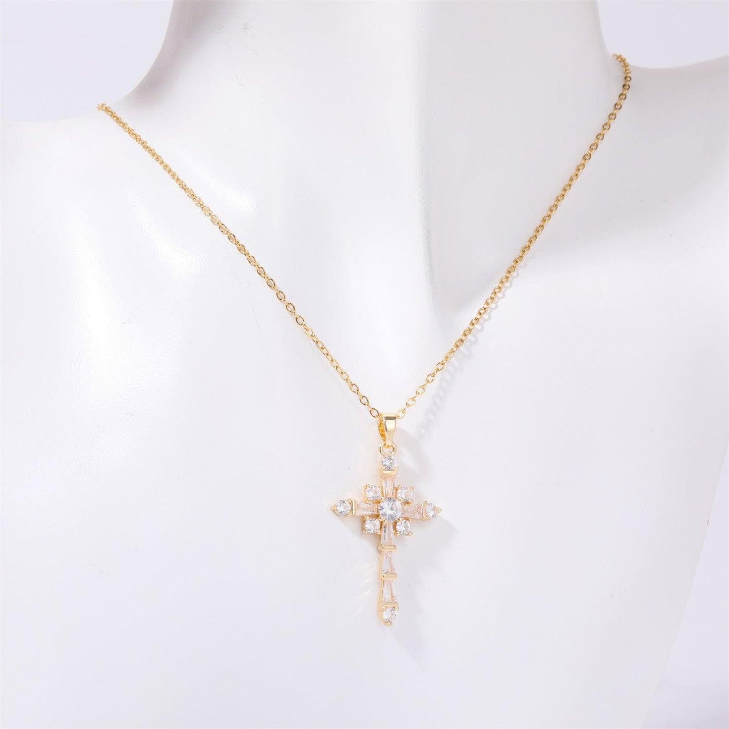 Christian Stainless Steel Inlaid Zircon Cross Necklace Jewelry Pioneer Kitty Market Style E  