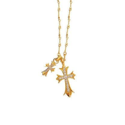 Retro Christian Cross Zircon Necklace Jewelry Pioneer Kitty Market Gold Plated  
