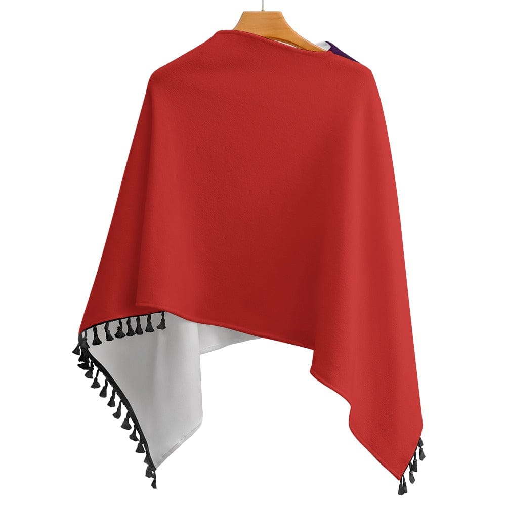 Red and Purple Knitted Cape with Fringed Edge  Pioneer Kitty Market   