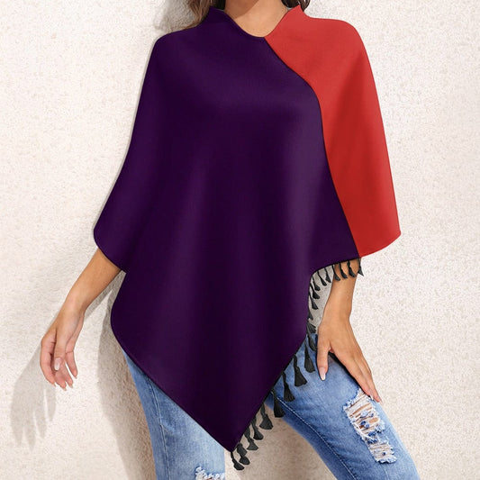 Red and Purple Knitted Cape with Fringed Edge  Pioneer Kitty Market   