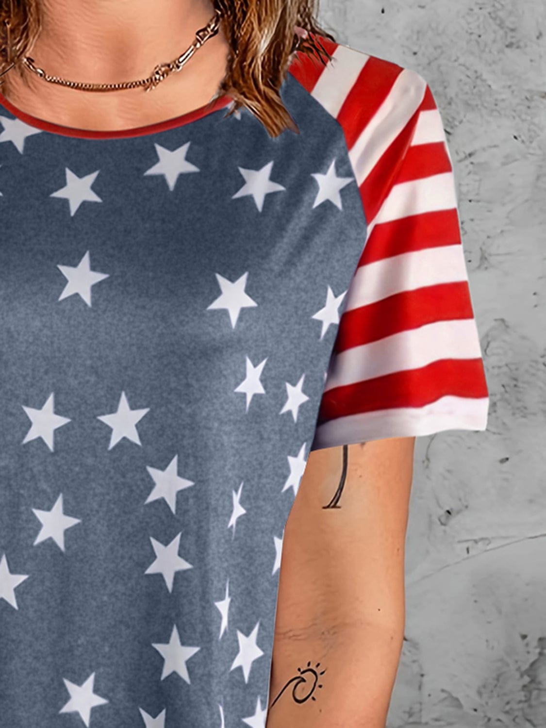 Women's Stars and Stripes Round Neck Short-Sleeved T-Shirt Shirts & Tops Pioneer Kitty Market   