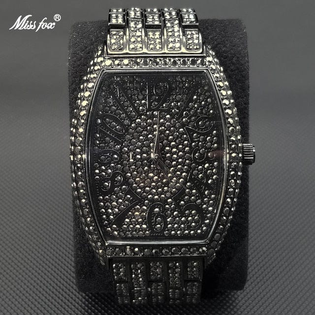 Men's Popular Tonneau Diamond Luxury Watch by Miss Fox  Pioneer Kitty Market Black  