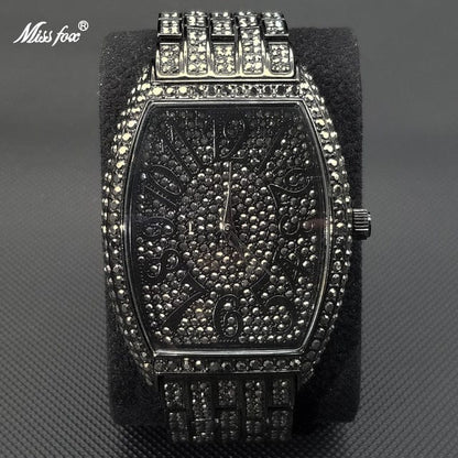 Men's Popular Tonneau Diamond Luxury Watch by Miss Fox  Pioneer Kitty Market Black  