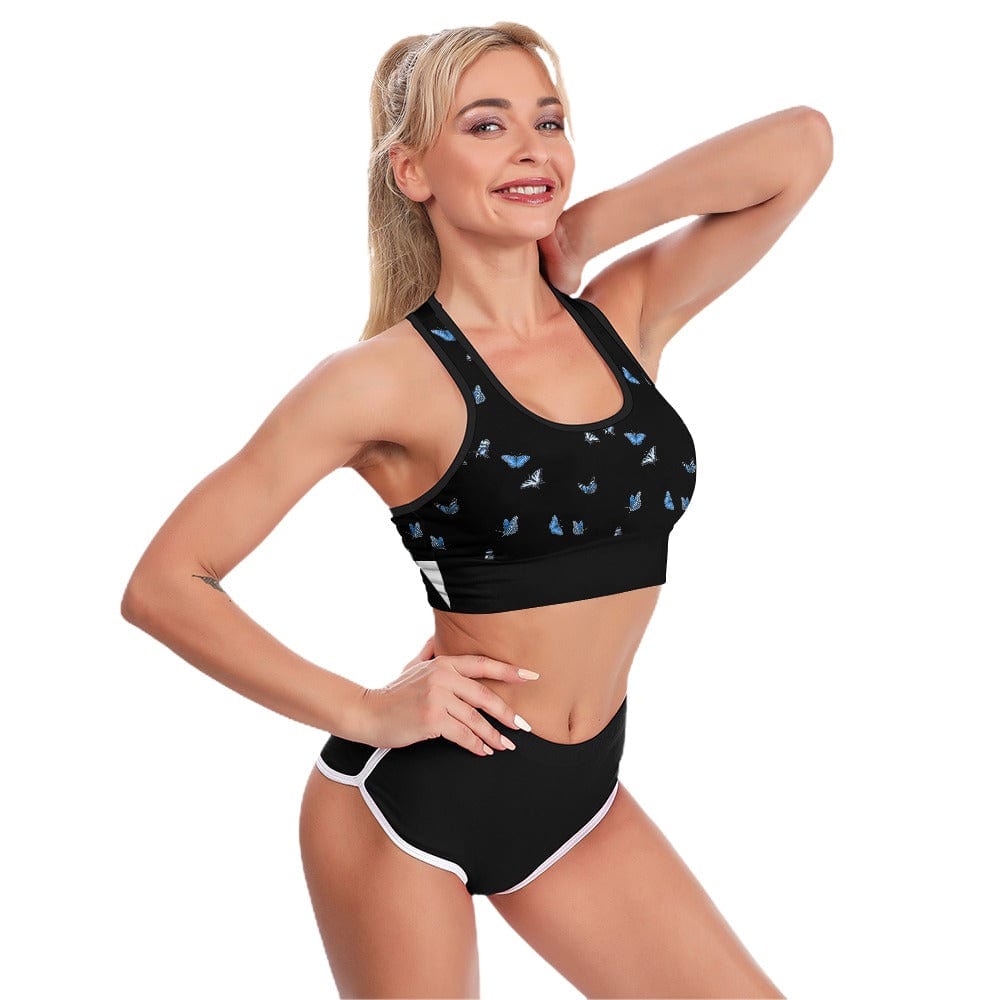 Women's Blue Butterflies Sports Bra  Pioneer Kitty Market   