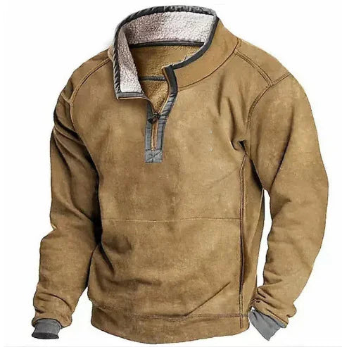 Men's Printed Half-Zip Fleece Sweater Pioneer Kitty Market Khaki S