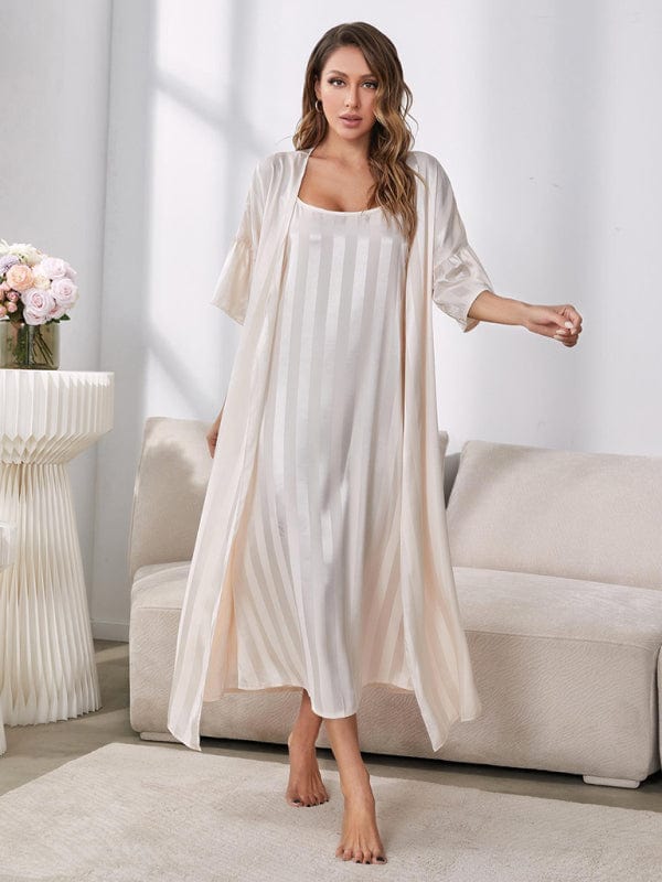 Women's Camisole Strap Pajama Long Nightgown and Robe  Pioneer Kitty Market White S 