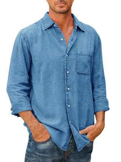 Men's Casual Solid Color Long Sleeve Slim Fit Lapel Shirt  kakaclo   