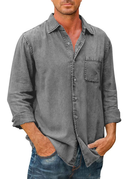 Men's Casual Solid Color Long Sleeve Slim Fit Lapel Shirt