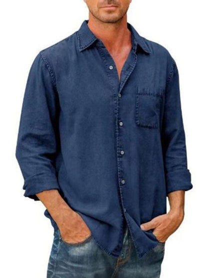 Men's Casual Solid Color Long Sleeve Slim Fit Lapel Shirt  kakaclo Champlain color S 