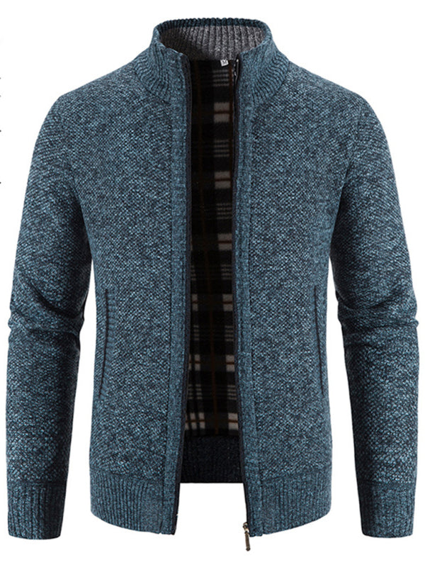 Men's Casual Stand Collar Knitted Cardigan Jacket kakaclo Blue M