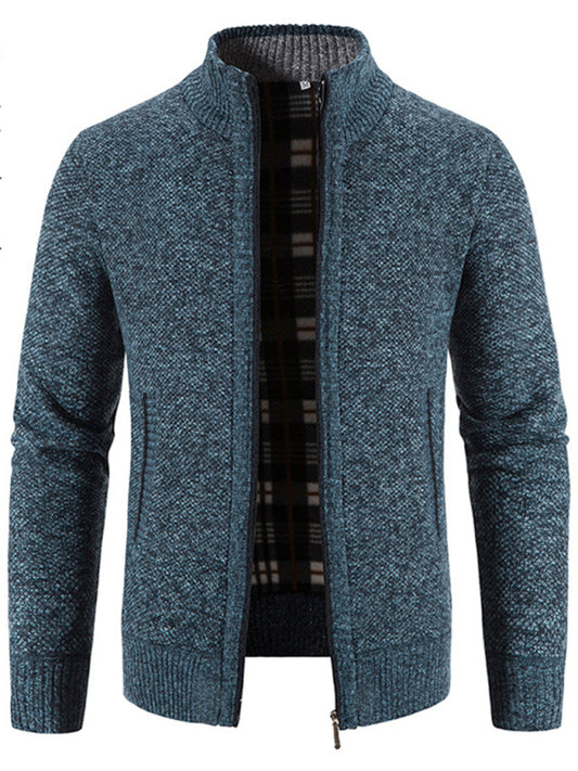 Men's Casual Stand Collar Knitted Cardigan Jacket kakaclo Blue M