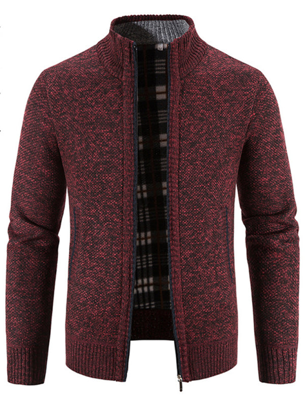 Men's Casual Stand Collar Knitted Cardigan Jacket kakaclo Wine Red M