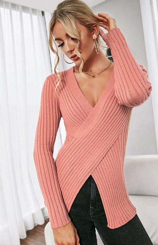 Women's V-Neck Pullover Cross Sweater  Pioneer Kitty Market   